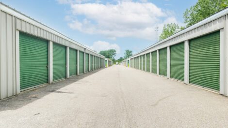 Large exterior storage units at National Storage in Monroe, MI.