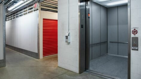 An open elevator at Center Line Self Storage in Center Line, MI.