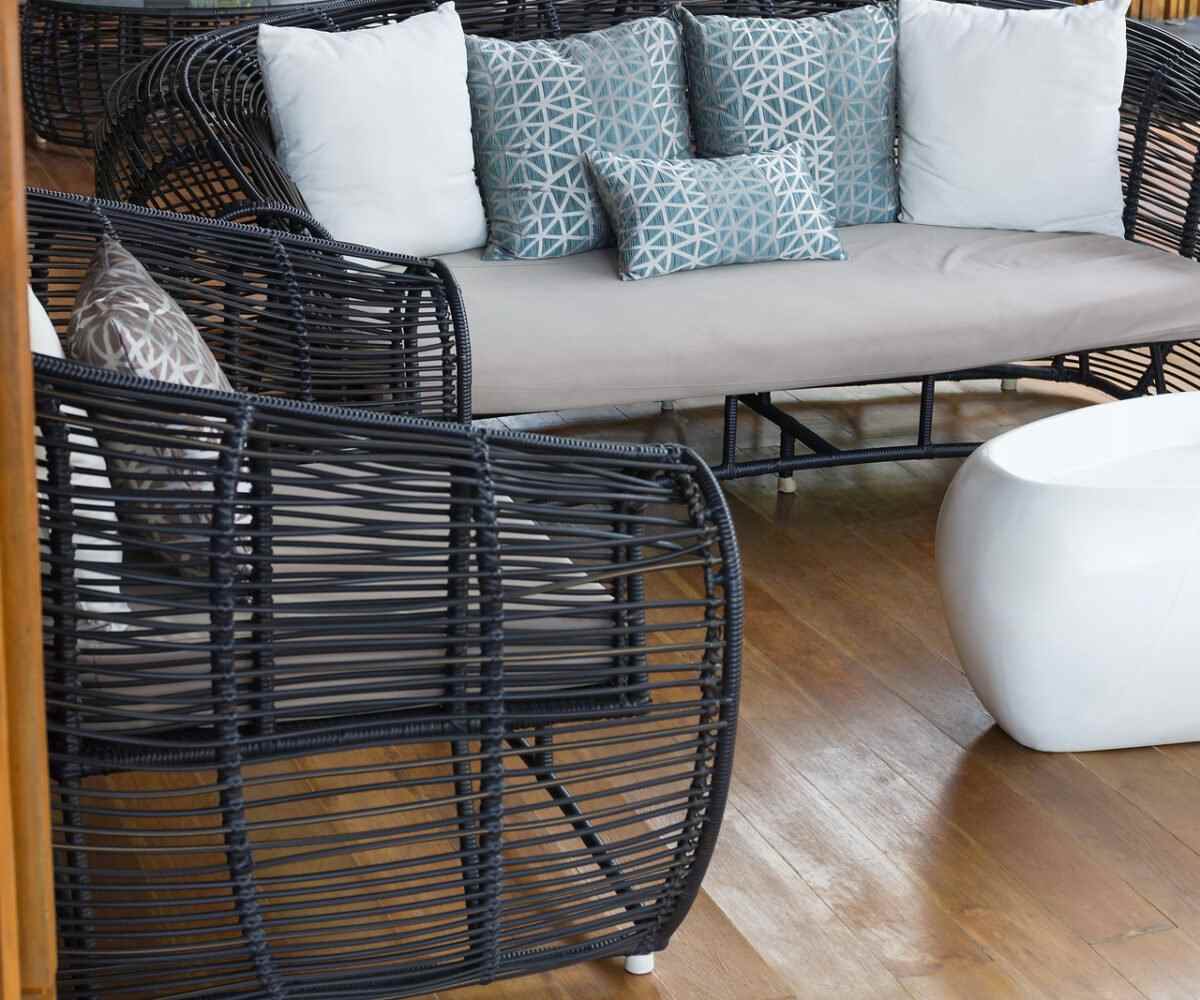 Outdoor patio furniture indoors.