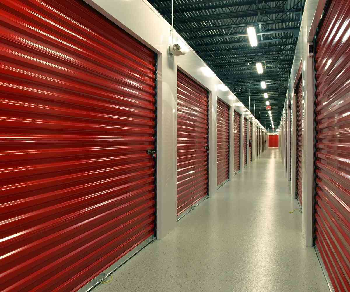 Indoor storage unit aisle.