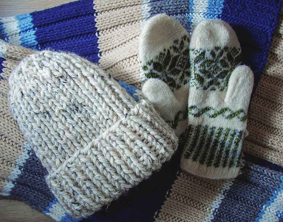Knit winter beanie and mittens.