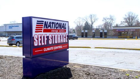 Road signage for National Storage in Livonia, MI.