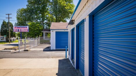 Exterior, drive-up access storage units at National Storage on 1512 w 5th st in Owensboro, KY.